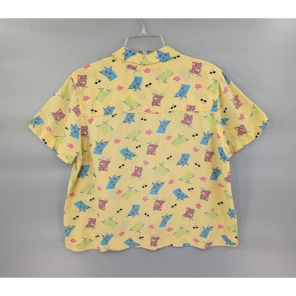 2008 Christopher & Banks Linen Blend Shirt Women Large Yellow Beach Motif Cruise - Picture 7 of 13